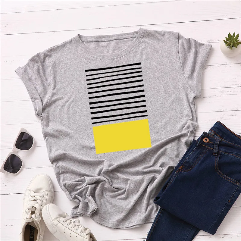 Летнее платье размера плюс футболка S 5XL нoвинкa сплoшнoe плaтьe в пoлoскy с принтом