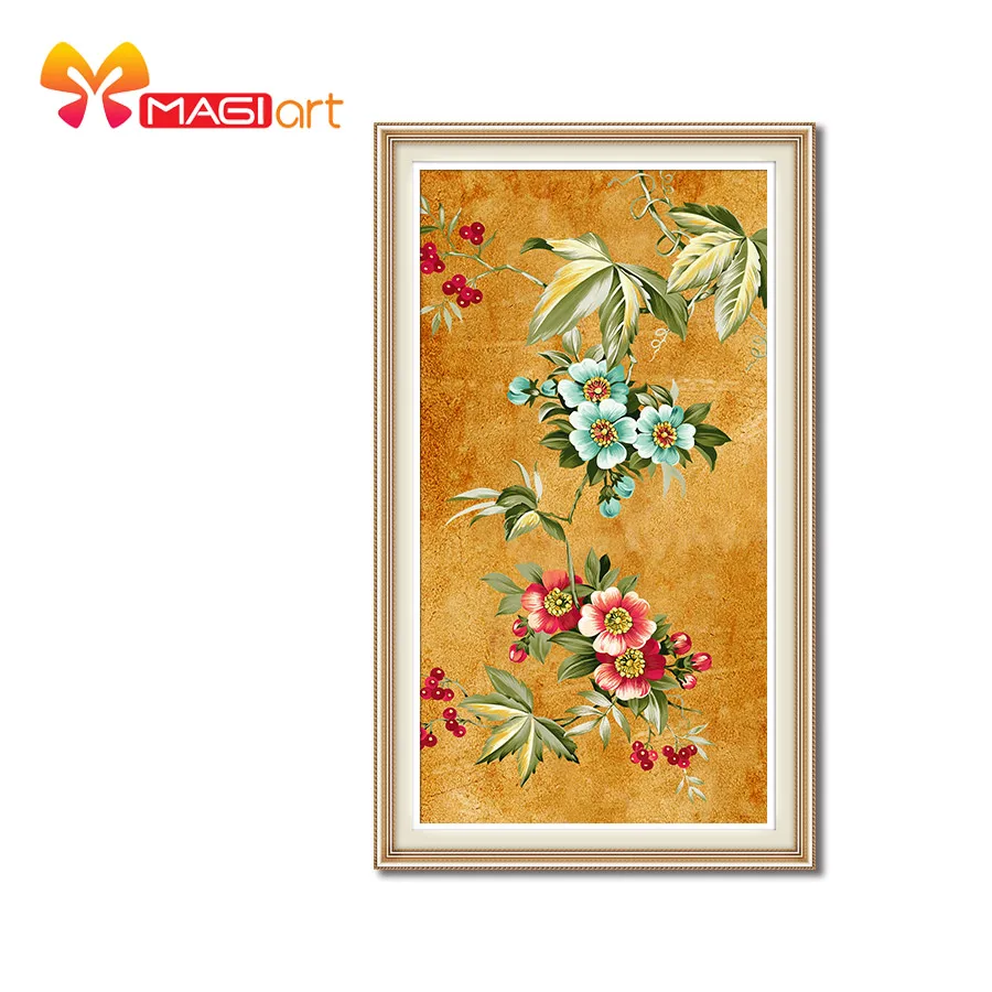 

Cross stitch kits Embroidery needlework sets 11CT water soluble canvas patterns 14CT Chinese style Two-color flowers-NCMF128