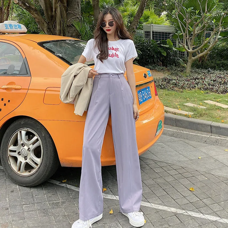 Elegant Casual Office Lady Straight Trouser 2020 Summer Fashion For Women High Waist Long Pants