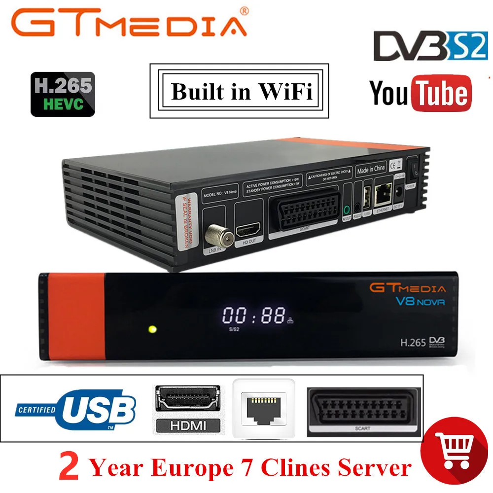 V8 Nova декодер с 2-летняя Клайн для Европы Freesat GTMedia обновления V8 Максимальное разрешение Full HD DVB-S2 спутниковый ТВ приемник встроенный Wi-Fi