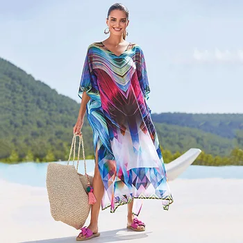 

Summer Beach Dress 2020 Dresses Woman Tunics On The New Chiffon Robe Loose Skirt Sun Swimsuit Over Animal Acetate