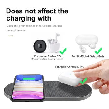 2 in 1 30W Dual Seat Qi Wireless Charger for Samsung S21 S20 Double Fast Charging Pad For IPhone 13 12 11 XS XR X 8 Airpods Pro 5