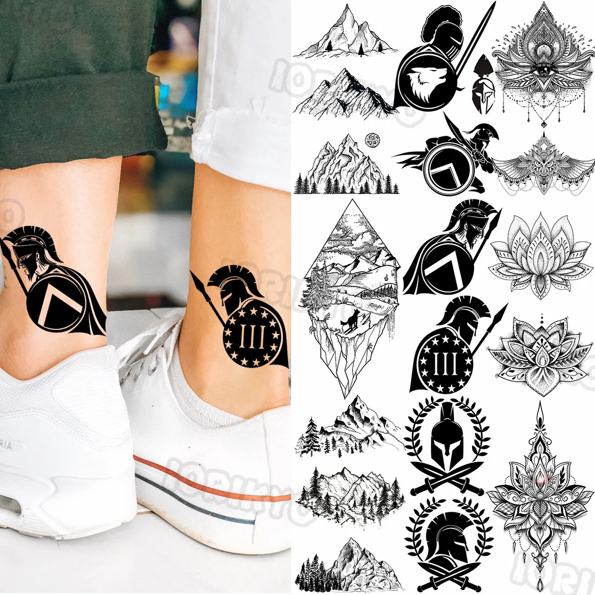 Tatouage 2 Bandes Noires Bras Signification Tatouage temporaire épée spartiate noire pour femmes et filles, faux  pendentif henné de forêt de montagne réaliste, autocollant pour bras et  jambes | AliExpress