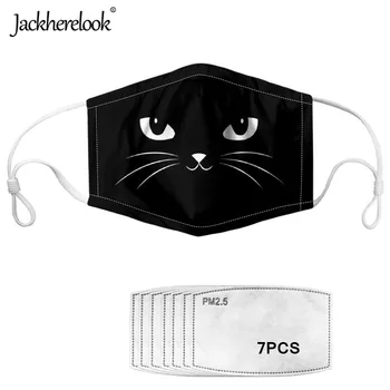 

Jackherelook New Dustproof Cool Black Cat Masks Printting Face Mouth Mask 7pcs PM2.5 Activated Carbon Filter Elestic Maske 2020