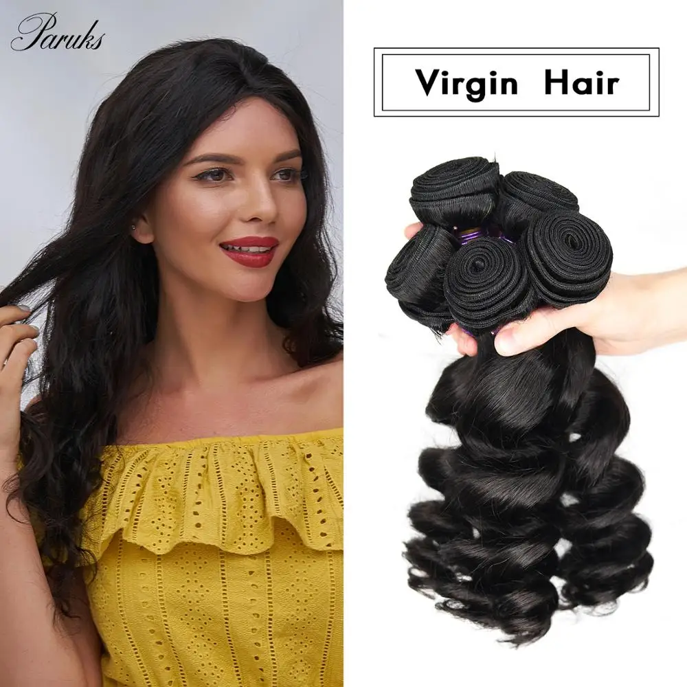 

Paruks Brazilian Virgin Hair Weave Top Loose Wave Bundles Natural Black 1/3/4pcs 100% Unprocessed Human Hair Bundles Extensions