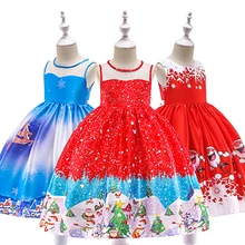 Детские платья на Хэллоуин, рождественское платье принцессы с принтом Санта-Клауса для девочек, вечерние платья для костюмированной вечеринки