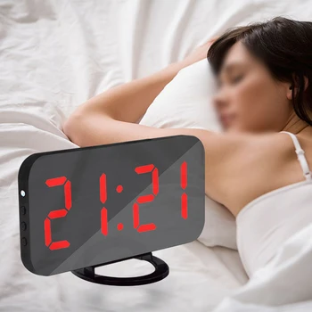 

Dual USB Large Digital White LED Alarm Snooze Mirror Bedside Night Light Clock New LED Alarm Clock With Stand Electronic Desktop