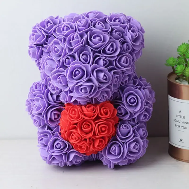 DropShipping 25cm Rose Bear Heart Artificial Flower Rose Teddy Bear For Women Valentine's Wedding Birthday Christmas Gift