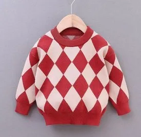 

2019 Fashion Autumn Winter Children's Sweater Toddler Baby Boy Long Sleeve Diamond Lattice Sweatshirt Korean Style Clothes 1-6T