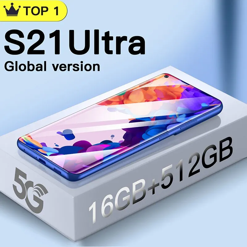 Teléfono Inteligente S21 + Ultra, 2021 pulgadas, Android 7,2, 6800mAh, desbloqueo, versión Global, 4/5G, Android 10, 24MP + 48MP