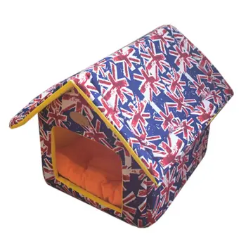 

Removable Teddy Bed Nest Kennel Washable Warm Canvas Printing Pet Dog House Cage H7EA