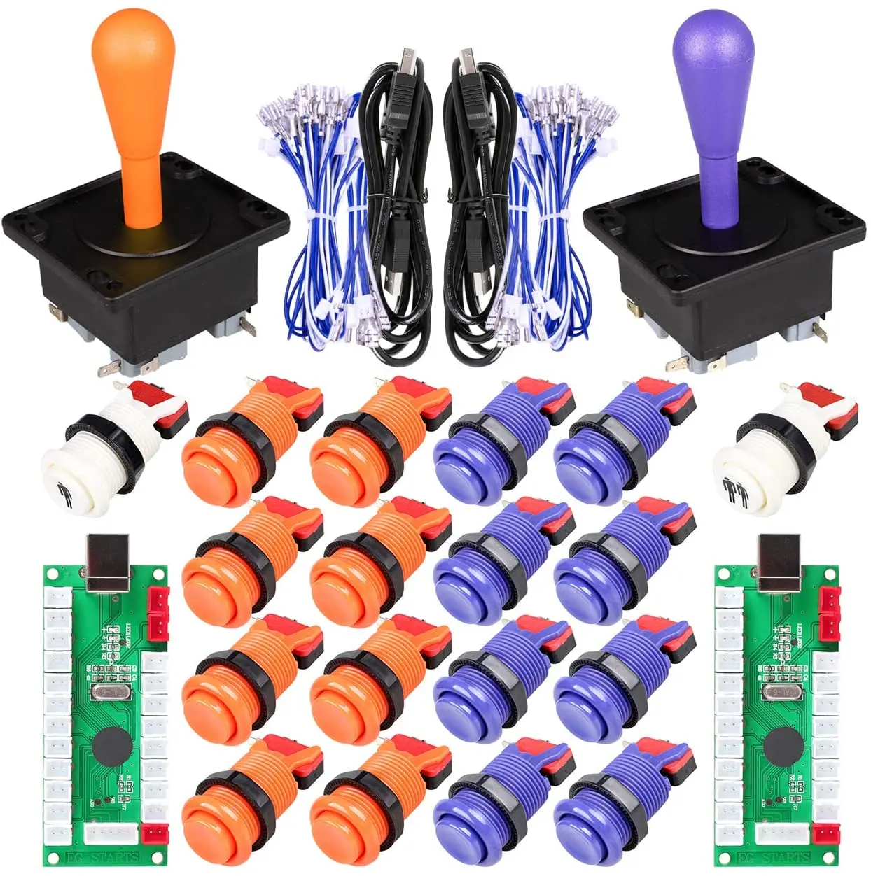 EG STARTS 2 Player Arcade Game DIY Kits Ellipse Oval Happ Type Joystick Hanlde + 18x American Style Arcade Push Buttons 