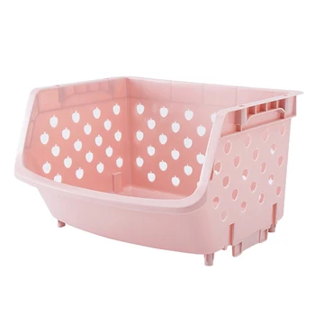 

Kitchen Organizer Basket Shelf Stackable Single-Deck Fruit Vegetable Storage Box Pink