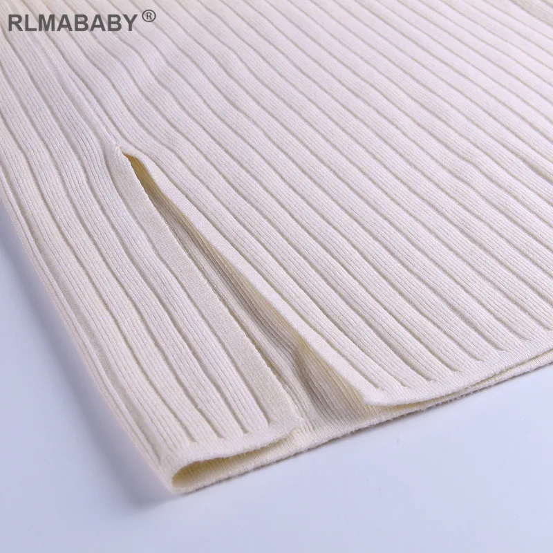 RLMABABY, Осень-зима, Женская юбка с разрезом, вязаные юбки с высокой талией в рубчик, повседневные уличные Юбки миди