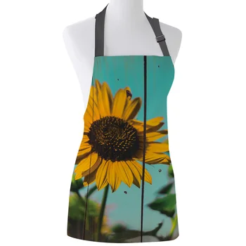 

Sunflower Rustic Board Print Apron Print Unisex Kitchen Bib with Adjustable Neck for Cooking Gardening