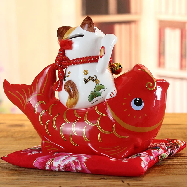 Ceramic Lucky Cat Creative Fish Piggy Bank Ornament Store Opening Company  Event Gift - AliExpress