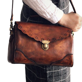 

Luxury Genuine Soft Leather Pleated Women Bag Tote Handbags Brown Color Women Shoulder Bags Retro Women Natural Leather Handbags