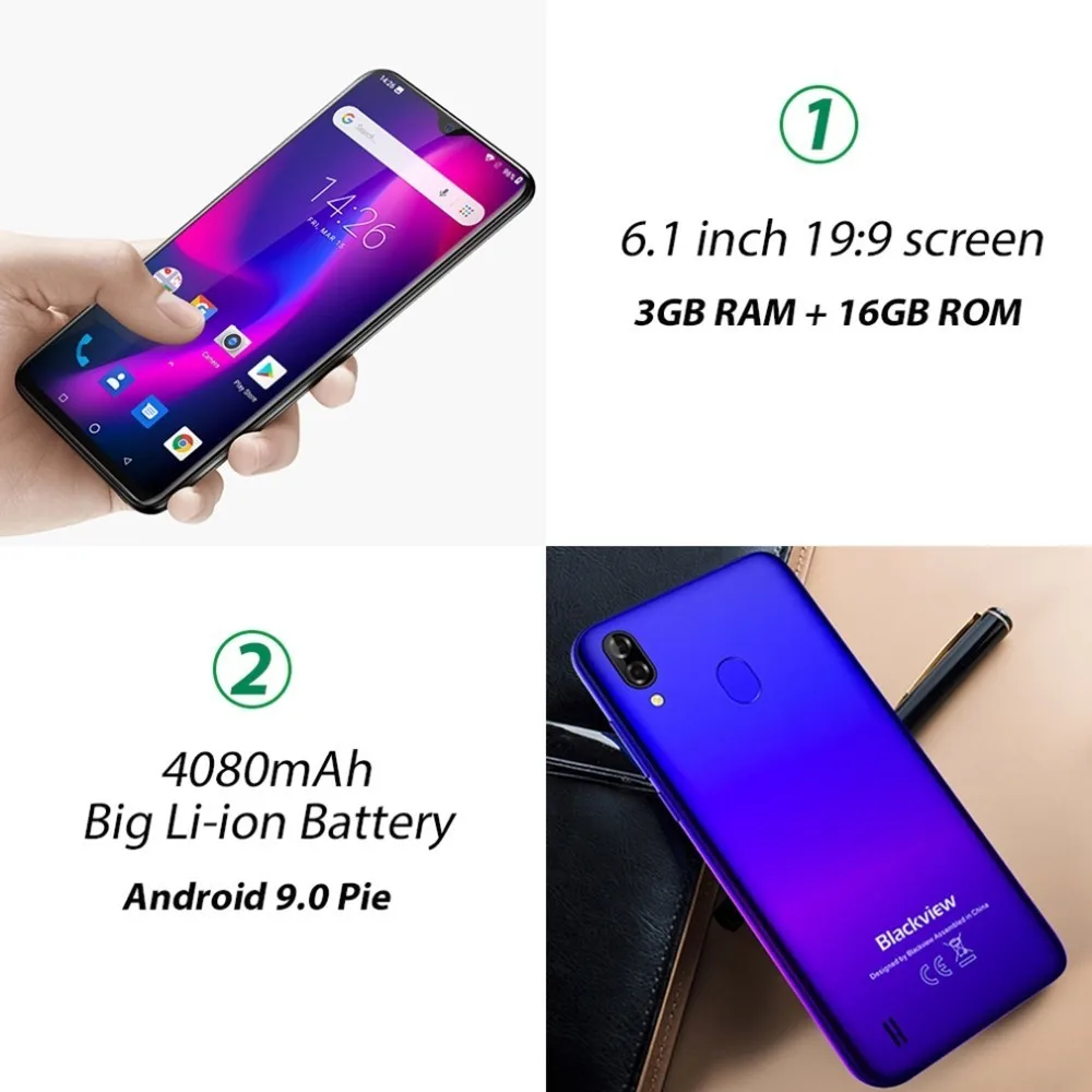 Blackview A60 Pro смартфон на Android 6 088 дюймов 4G LTE 4080 мАч 9 0 3 ГБ ОЗУ двойная задняя камера