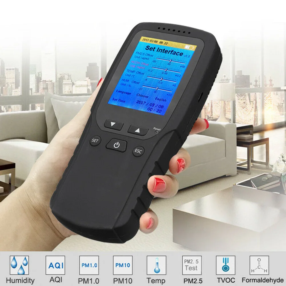 

Monitor Accurate Chargable Air Quality Detector Handheld Home Easy Operate Convenient Wide Usage Fast Tester LCD Display Digital