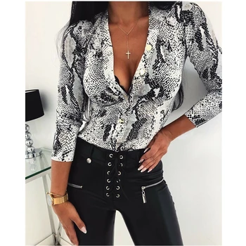 

2019 Fashion Trend Women Sexy Long Sleeve Unique Snake Skin Pattern Bodysuit Autumn Pre-fall Jumpsuit Bodycon Casual Playsuit