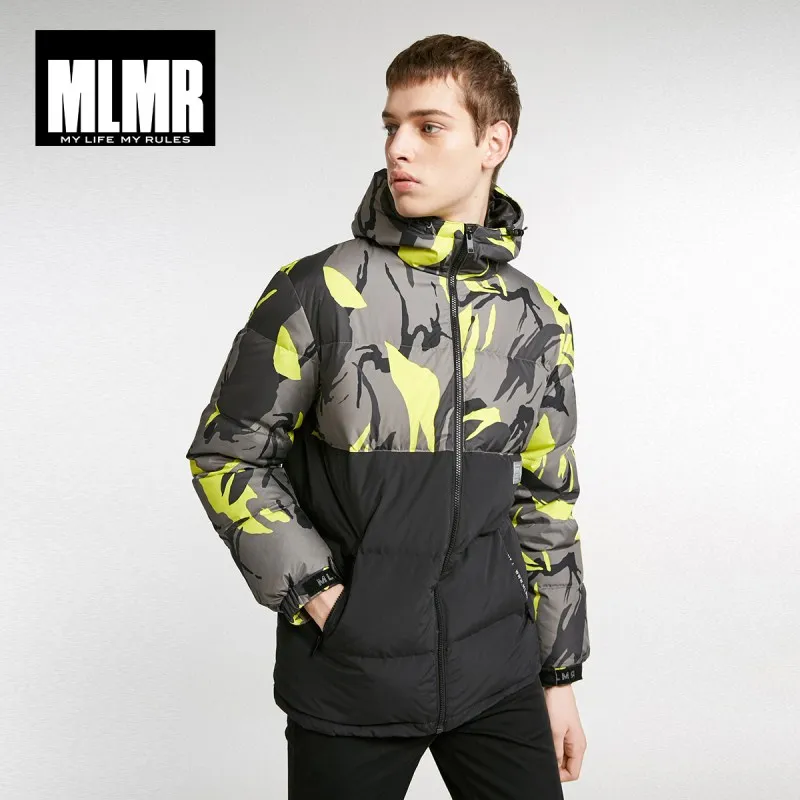 JackJones Men's Winter camouflage hooded fashion down jacket Short Thick Coat Menswear 218412519 - Color: LIMELIGHT