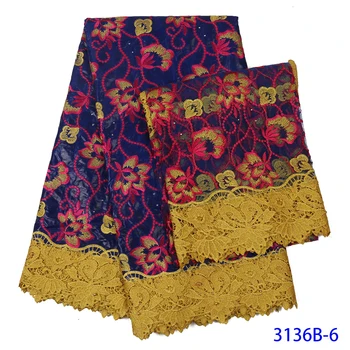

Latest Multicolur Heavy African Wax Lace Fabric High Quality Embroiderd Nigerian Cord Lace For Wedding Dress QF3136B-6