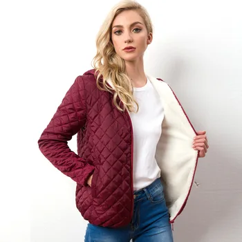 

Ladies Padded Lambswool Coats Winter Women Casual Jacket With Hood Fashion Thicken Warm Slim Coat Zipper Pockets Short Jacket