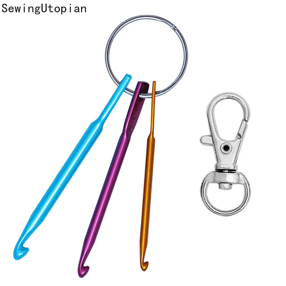 Mini Crochet Hooks with Keychain and Swivel Short Aluminum Knitting Needles Tool for Yarn Sewing 3mm 4mm 5mm | Дом и сад