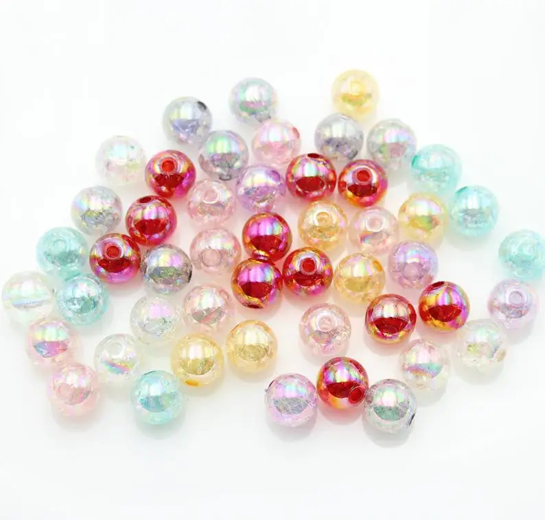 150pcs mix AB color with holes Round Crackle Acrylic Loose Spacer Beads For Jewelry Making DIY Necklace Bracelet Charms Earring