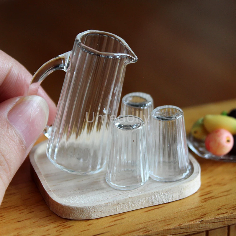 Miniature Dollhouse Glass Teapot Cup Mini Water Jug Pretend Play Food BJD OB11 Doll House Kitchen Toy 1/6 or 1/12 Scale pretend food toys,pretend kitchen toys,kitchen toys,doll house toys,tea set toy