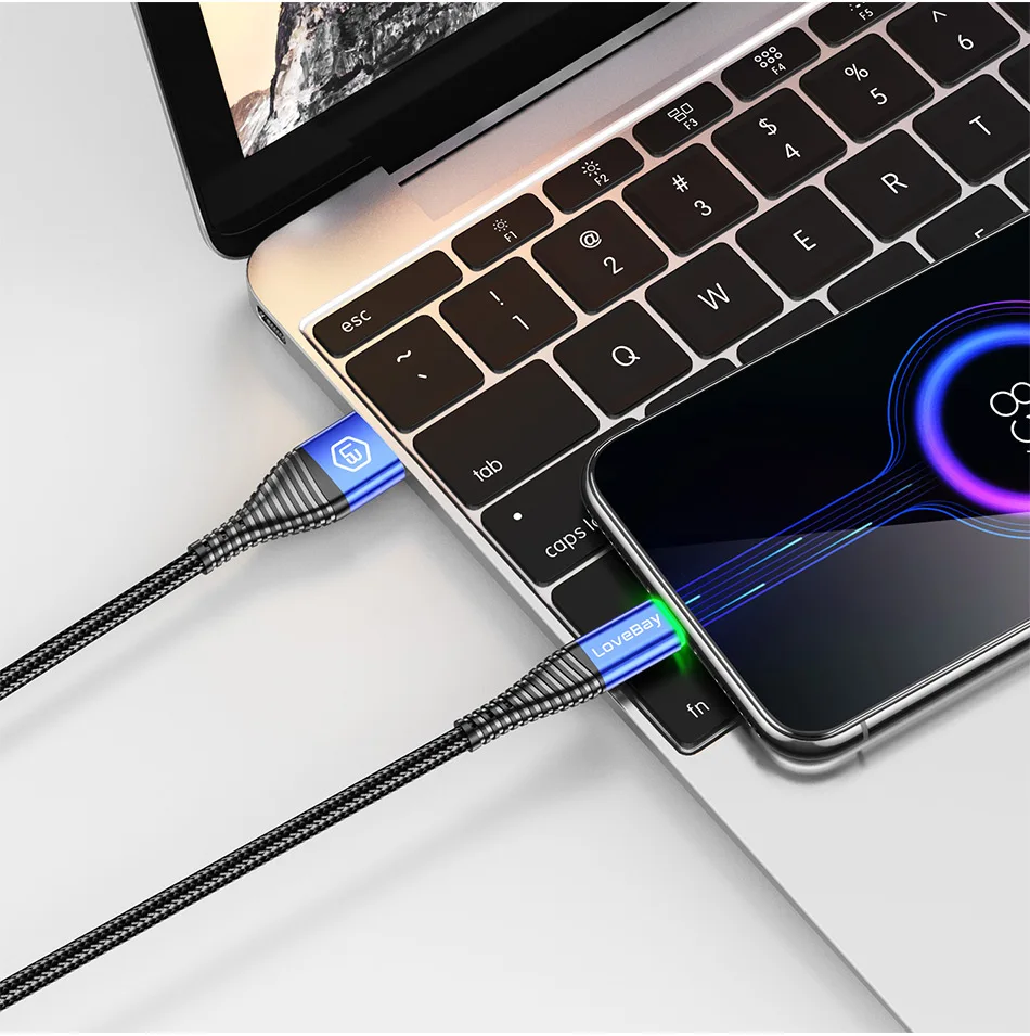 Lovebay USB кабель Быстрая зарядка и передача данных 3A Max для micro usb для android мобильного телефона Встроенный зеленый ЖК-светильник