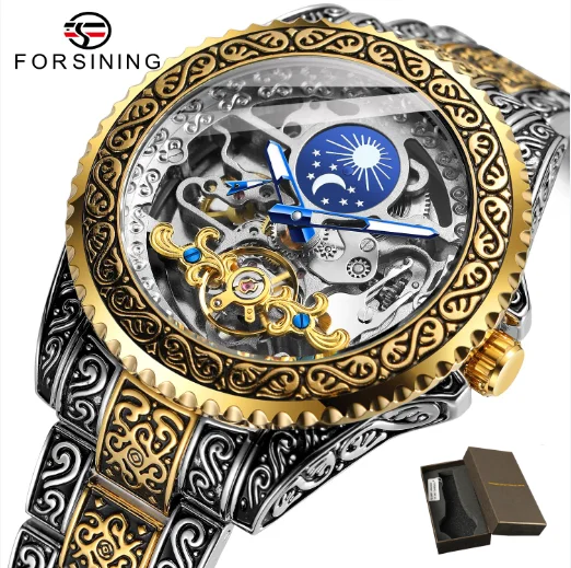 Forsining Classic Retro Skeleton Tourbillon Design Men's Watches Auto Winding Luminous Luxury Business Men Mechanical Watch | Наручные