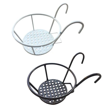

2pcs Bonsai Hanging Basket Flowerpot Holder Iron Art Handrail Stand Flowerpot Bracket with Hooks for Home Office Balcony (White)