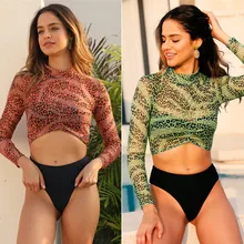 Triangle Women Swimsuit High Waist Retro Long Sleeve Women Summer Beach Wear Leopard Surfing Bathing Suit Female Biquini 2020 Triangle Women Swimsuit High Waist Retro Long Sleeve Women Summer Beach Wear Leopard Surfing Bathing Suit Female Biquini 2020