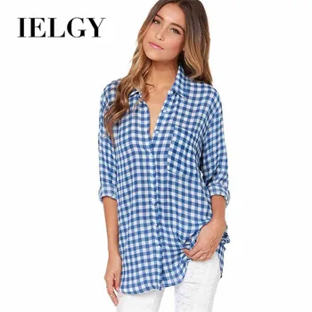 

IELGY Women's Tops New Products Plaid Shirts Long Sleeve Blouse