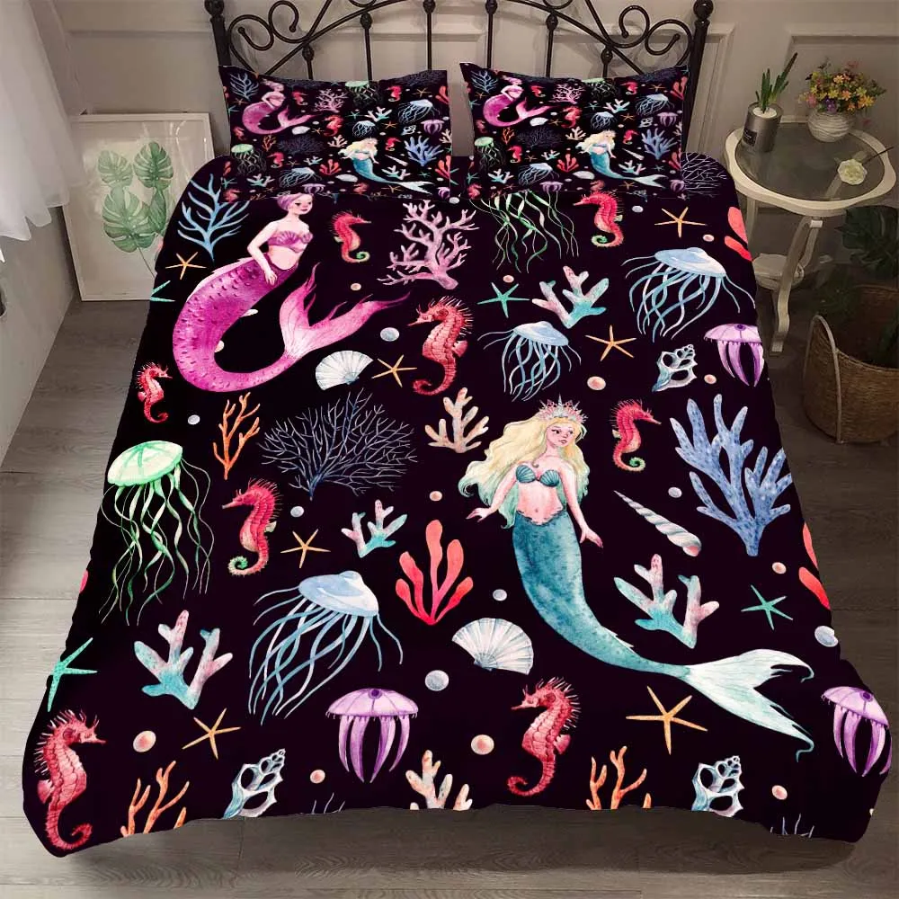 Home Textile Sea World Girls Bedding Sets Fairy Tale Mermaid Quilt