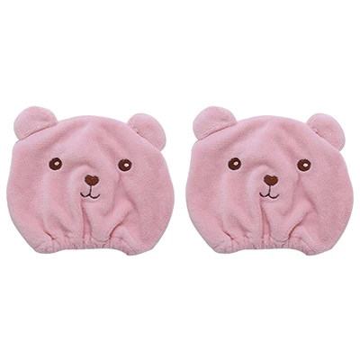 2Pcs Pink Милая шапочка для душа в виде животного, сильно впитывающая волосы, сухая шапка, сушильный душ, шапочка для волос, эластичная шапочка для купания K1083 C - Цвет: 2Pcs Pink
