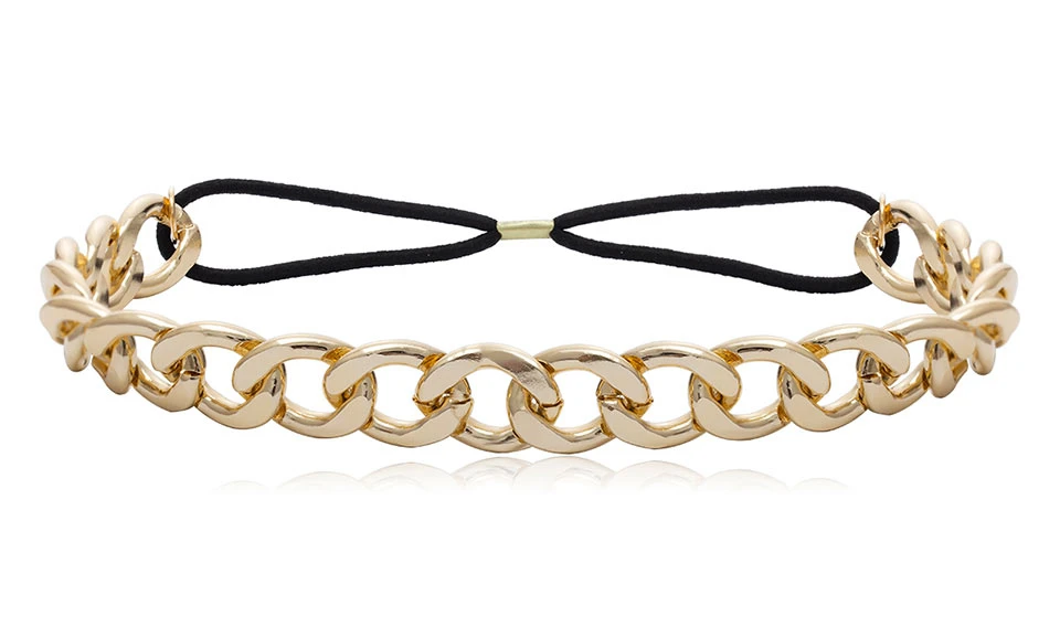 Youvanic Boho винтажная золотая металлическая толстая цепочка для волос для женщин, эластичная веревка, повязка на голову в стиле панк, вечерние ленты для волос, свадебные украшения для волос 0401
