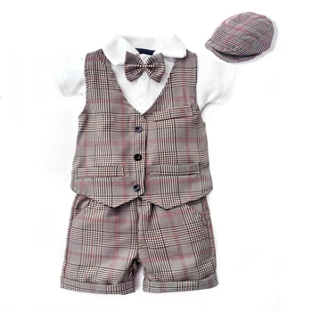 

Boys clothes Sets Boy dress Short sleeve gentleman suit 2020 new Lattice cotton romper 5pcs clothing set for baby birthday party