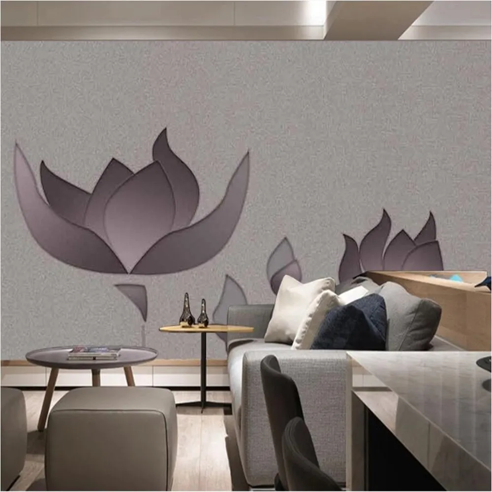 

milofi large wallpaper mural custom 3D Chinese style grey lotus retro porch background wallpaper mural