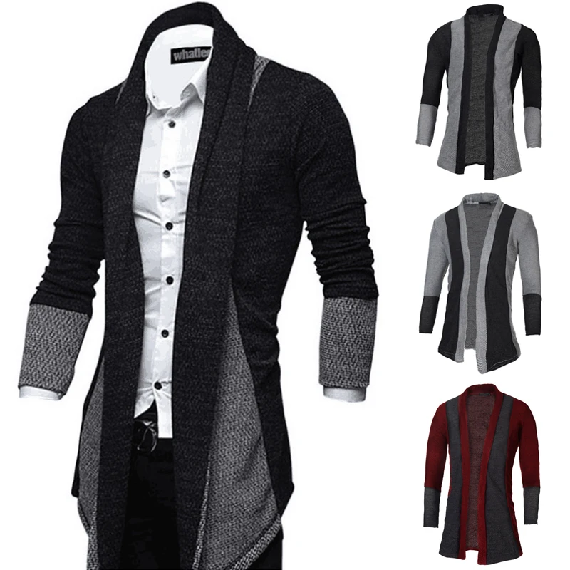 

CHANWELL Men Sweater Long Coats 2019 Plus Size Slim Patchwork Cardigan Mens Oversize Fashion abrigo hombre sweter pull homme