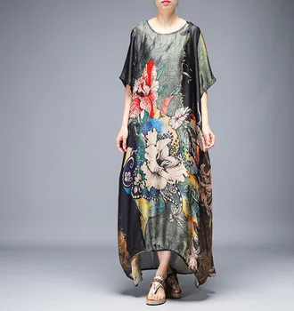 

Summer New Tencel Vintage Printed Irregular Long Dress Women Two Piece Dress Set Long Swing Dress + Tencel Sling Dress