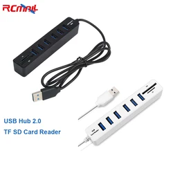 RCmall – répartiteur USB 2.0 Multi Hub, haute vitesse, 6 Ports TF, lecteur de carte SD, prolongateur USB pour ordinateur portable, blanc/noir 