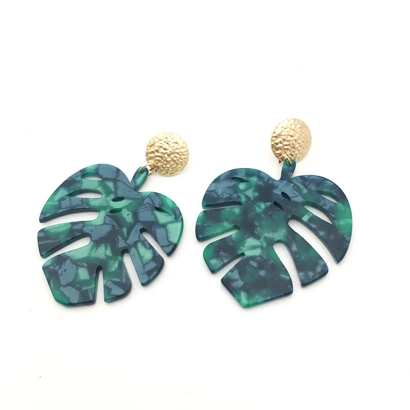

Bohemian tree leaves long pendant Acrylic earrings Big Green tortoise shell earrings Statement Women fashion Plant Jewelry