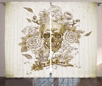 

Skull Window Curtains Skull with Roses Day of The Dead Sign Horror Mexican Traditional Art Print Living Room Decor Bedroom