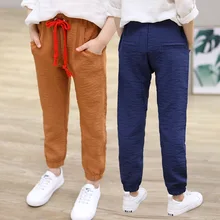 Хлопковые Брюки-Капри хорошего качества для девочек; коллекция года; сезон лето; Детские тонкие однотонные леггинсы для мальчиков-подростков; крутые брюки