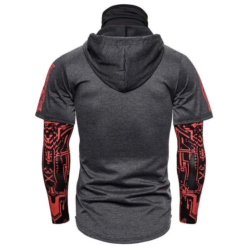  Mens Skull Mask Hoodies Sweatshirt Fake Two Pieces Men Punk Jogging Homme Pullover Elastic Streetwe