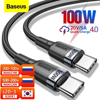 Baseus 100w usb c para usb tipo c cabo usbc pd carregador rápido cabo USB-C 5a tipo-c cabo para xiaomi poco x3 m3 samsung macbook ipad 1