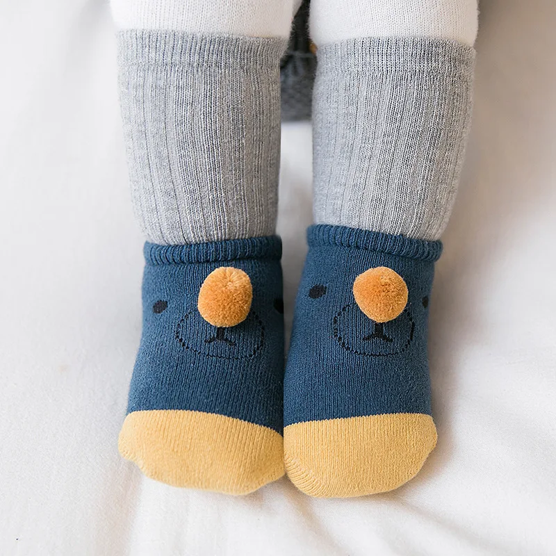 Милые зимние носки для малышей носки для маленьких девочек и мальчиков, хлопковые мягкие Нескользящие кружевные теплые вязаные зимние носки для детей