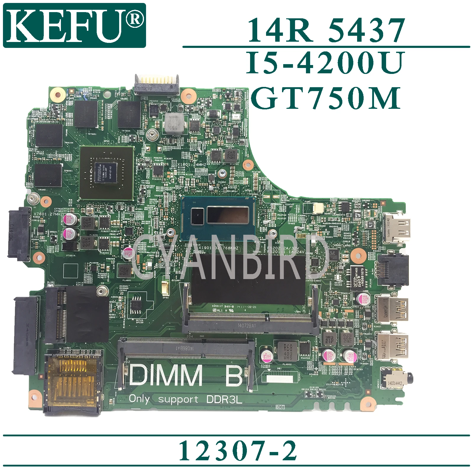 

KEFU 12307-2 original mainboard for Dell Inspiron 14R 5437 with I5-4200U GT750M Laptop motherboard